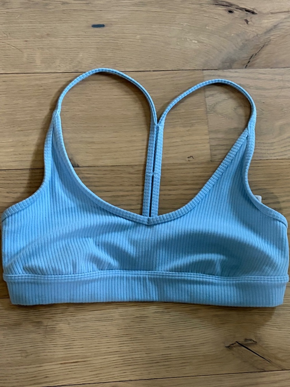 ALO Yoga Light Blue Ribbed T-Back Sports Bra